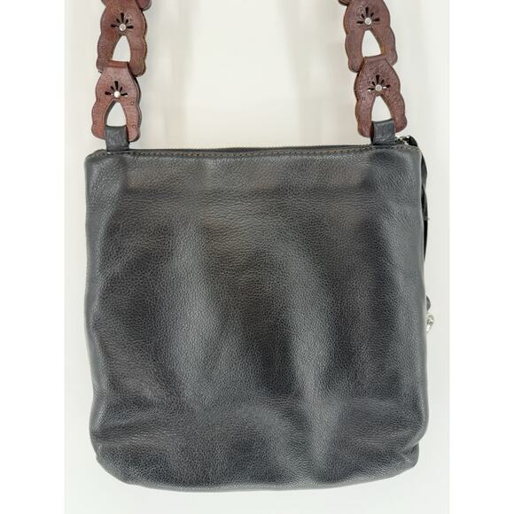 Brighton Koda Black Brown Leather Crossbody Bag Messenger Handbag Silver Tassel - Picture 7 of 13